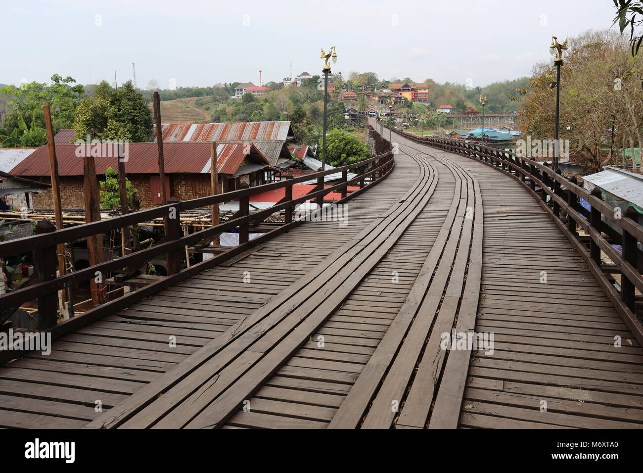 The Mon Bridge in Sangklaburi, Kanchanaburi Province, Thailand. Stock Photo