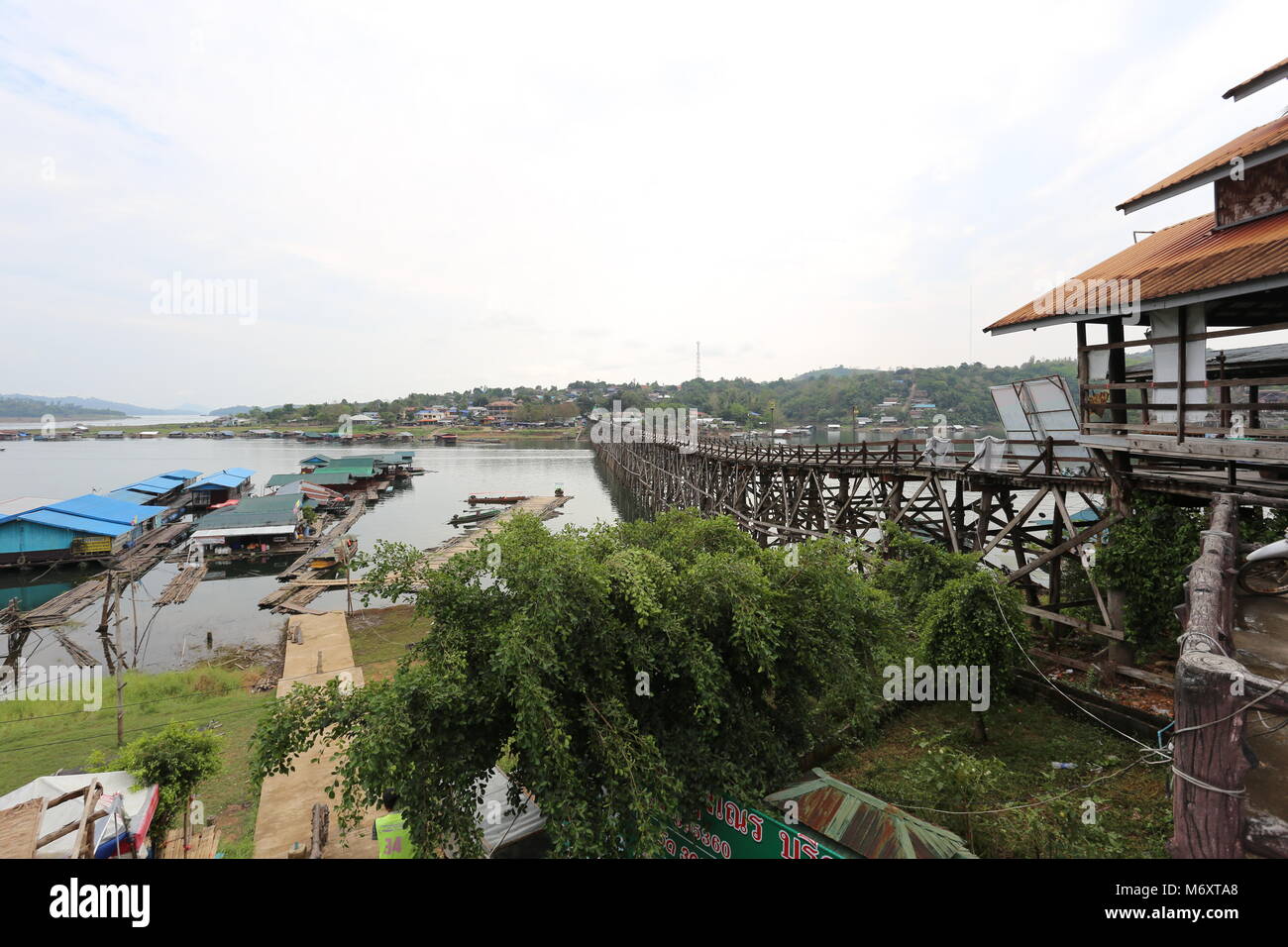 The Mon Bridge in Sangklaburi, Kanchanaburi Province, Thailand. Stock Photo