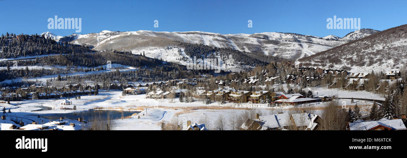 Panoramic view of Wasatch mountains from Deer Valley Ski Resort Stock Photo
