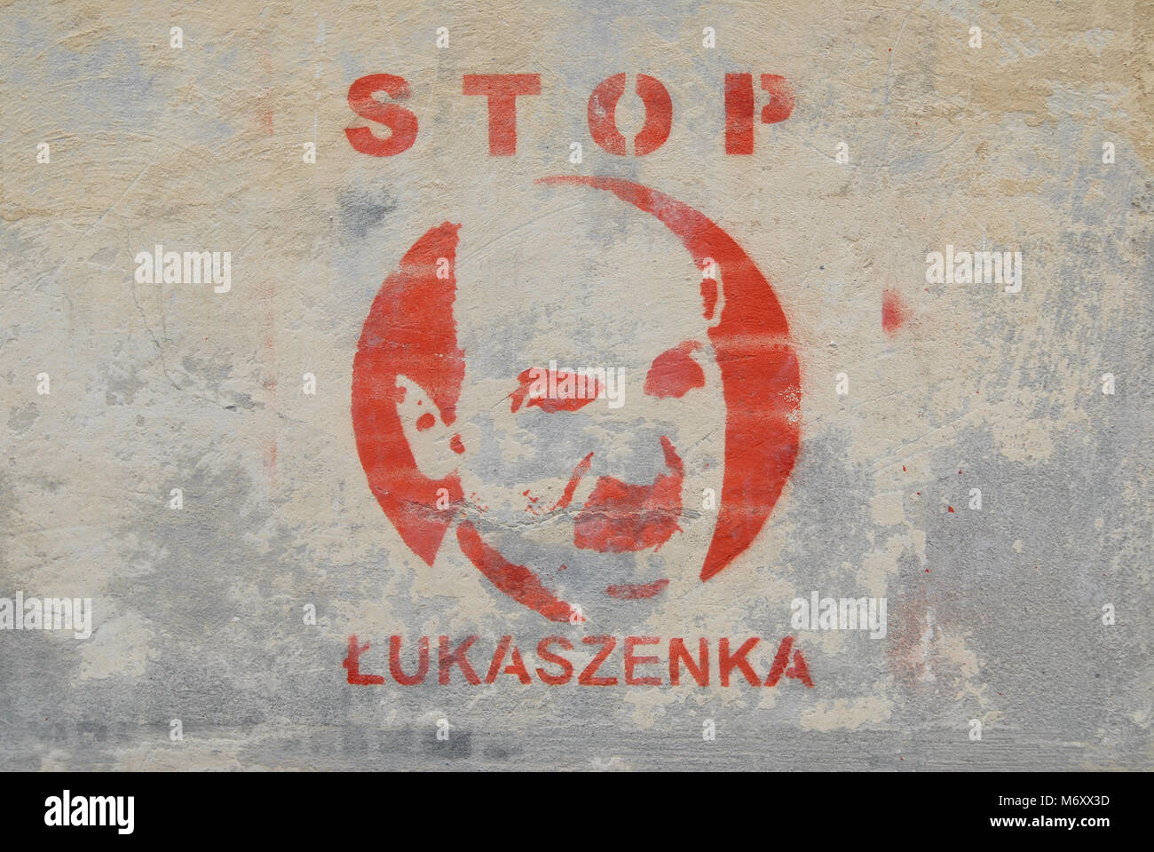 Anti Belarus President Aleksander Lukashenko graffiti stencilled on a wall in Warsaw Poland June 2006 Stock Photo