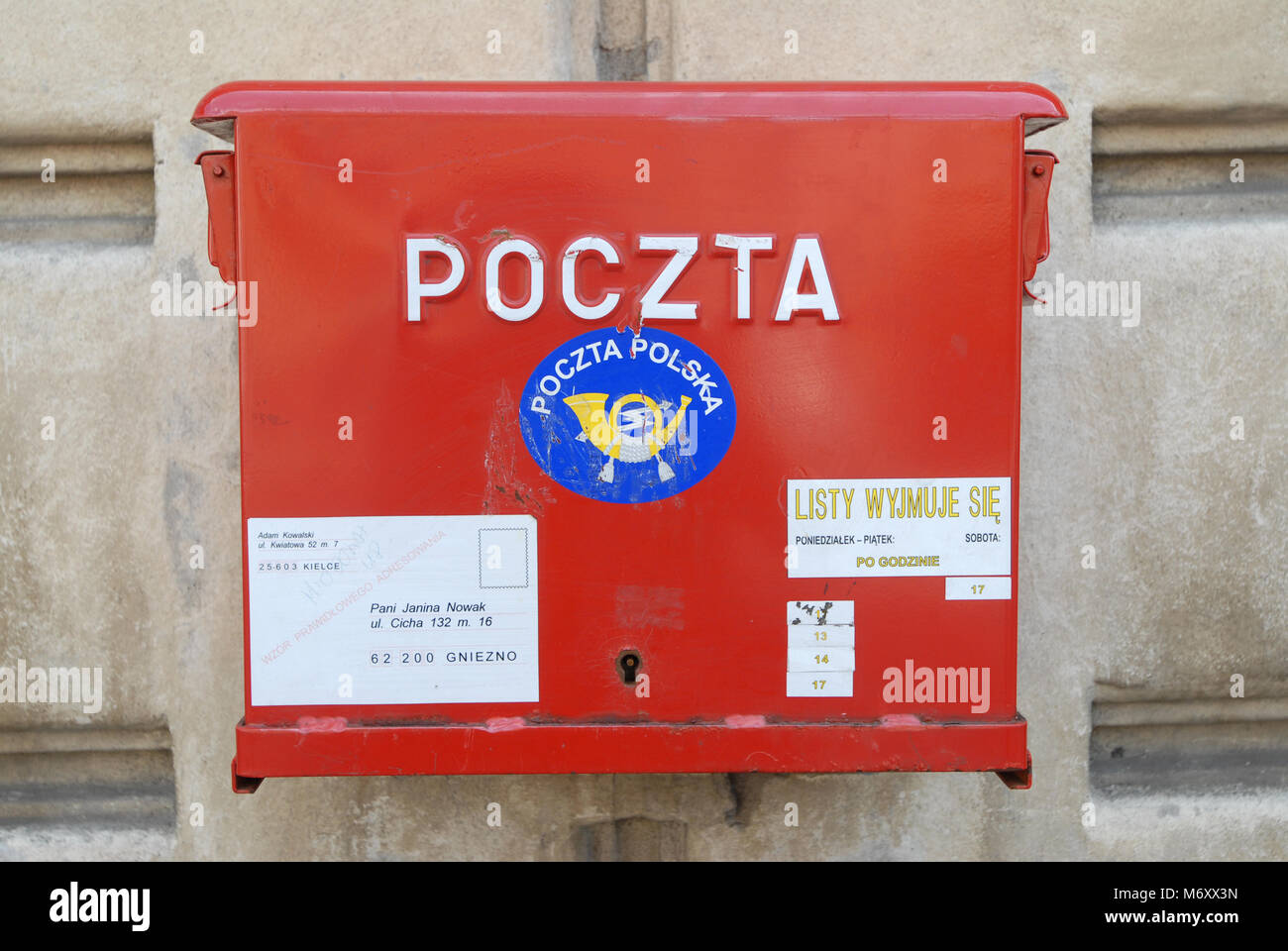 Polish mailbox on a wall in Warsaw Poland  June 2006 Stock Photo