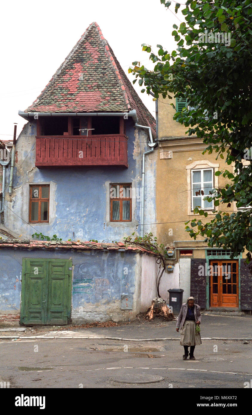 House in the Saxon medieval town of Sibiu in Transylvania , Romania. Stock Photo