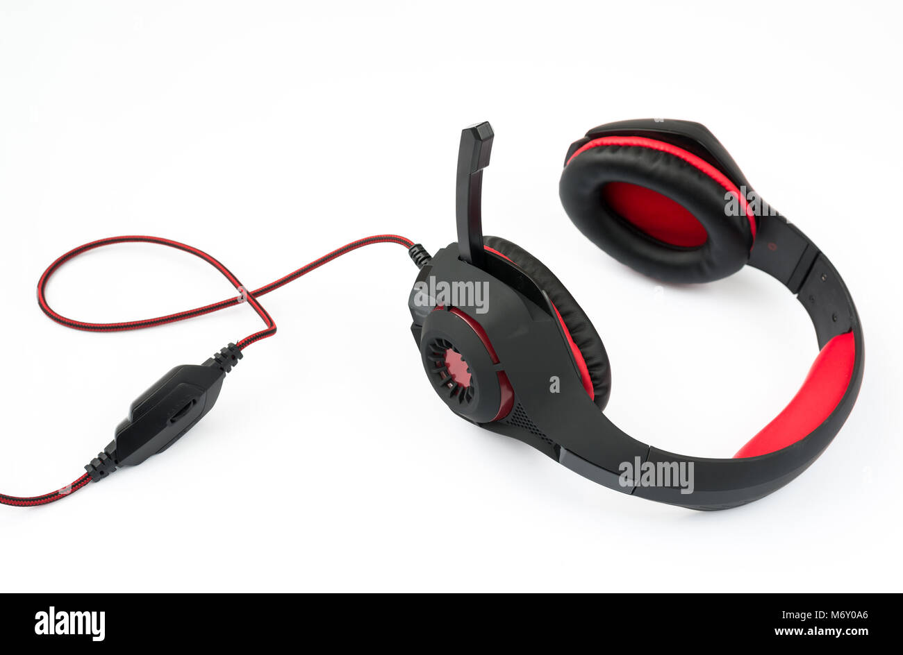 gaming headphones with cord on white background Stock Photo Alamy
