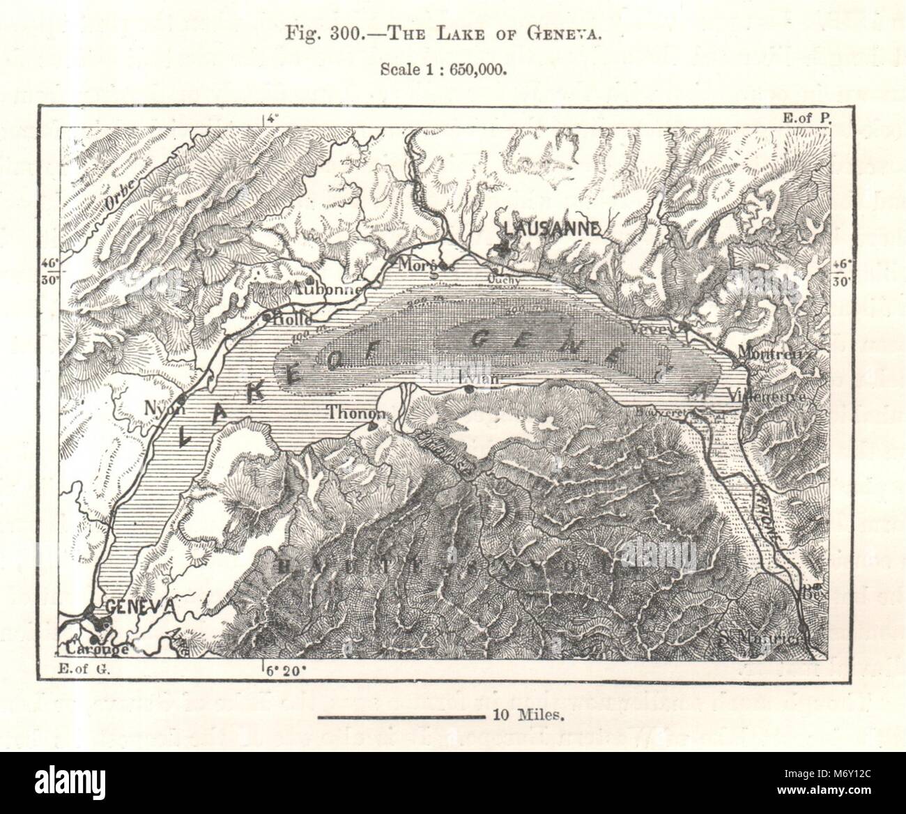 LAKE GENEVA//LAC LÉMAN St Cergue Chatel St Jean d/'Aulph Lausanne Evian 1897 map