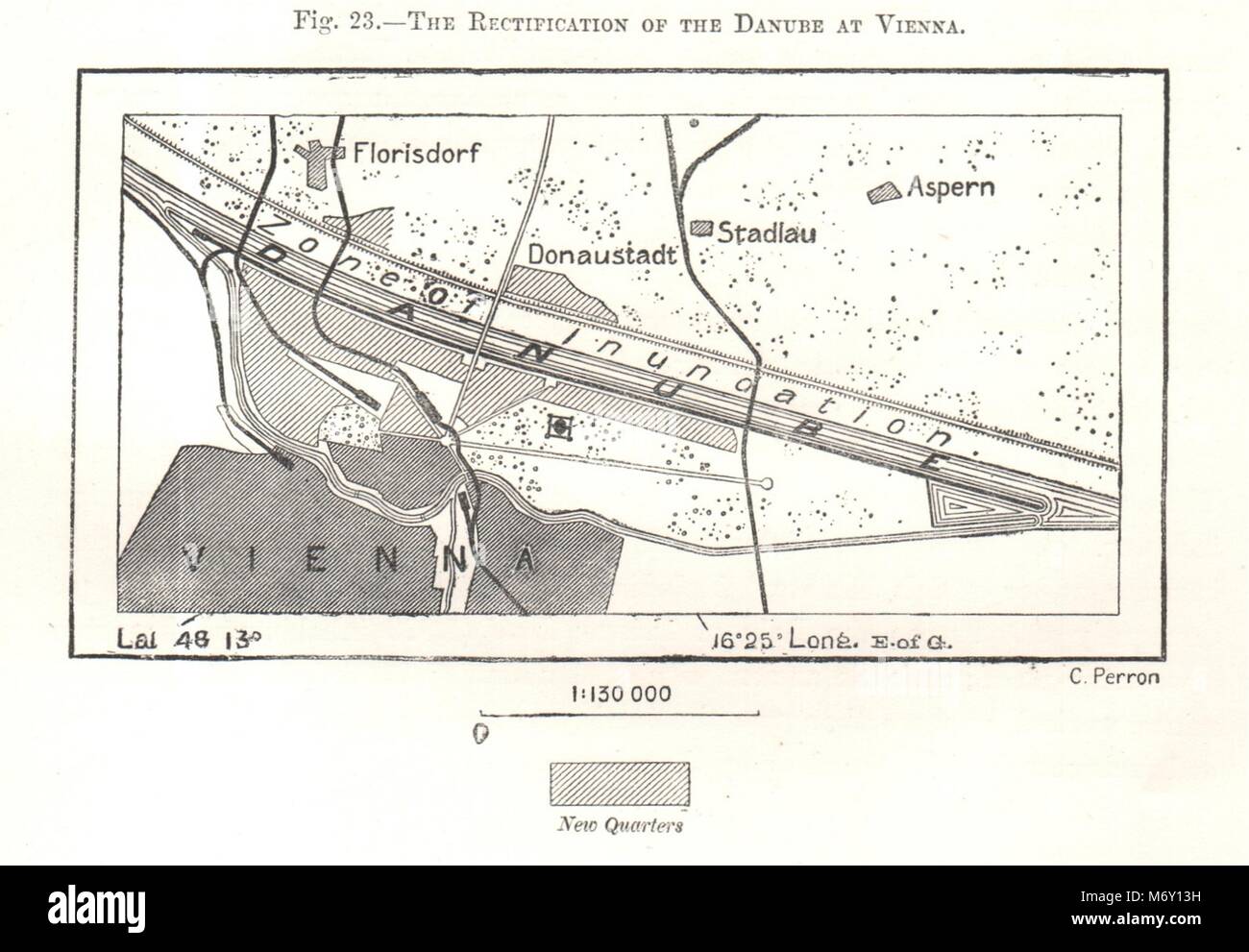Regulation of the Danube at Vienna. Wiener Donauregulierung. Sketch map