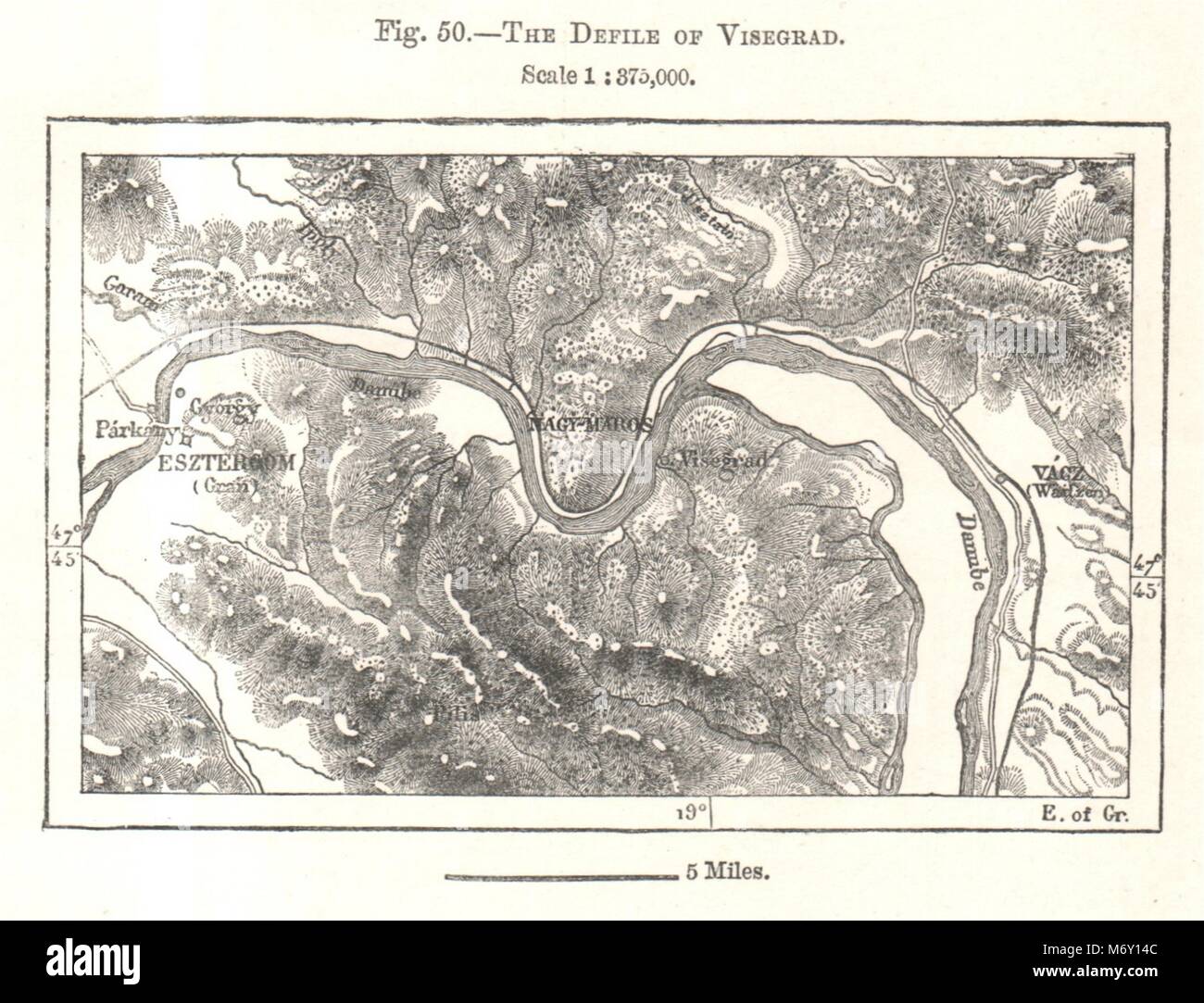 The Defile of Visegrad. Esztergom Hungary. Sketch map 1885 old antique ...