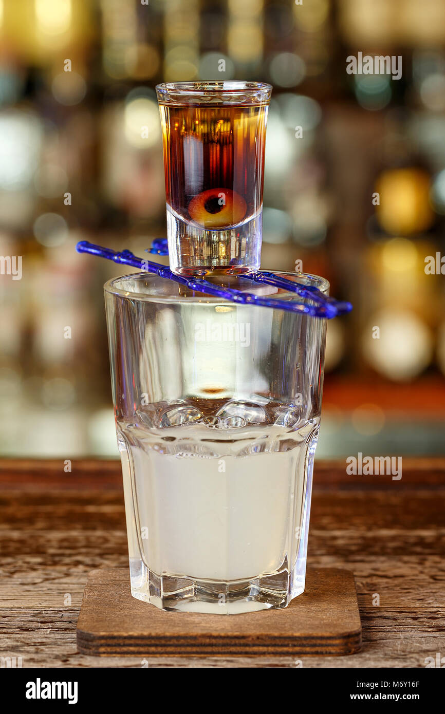 Mexican cocktail tears snake based on tequila, lemon juice, liqueur