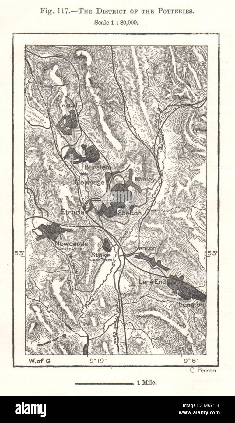 The District of the Potteries. Stoke upon Trent. Staffordshire. Sketch map 1885 Stock Photo