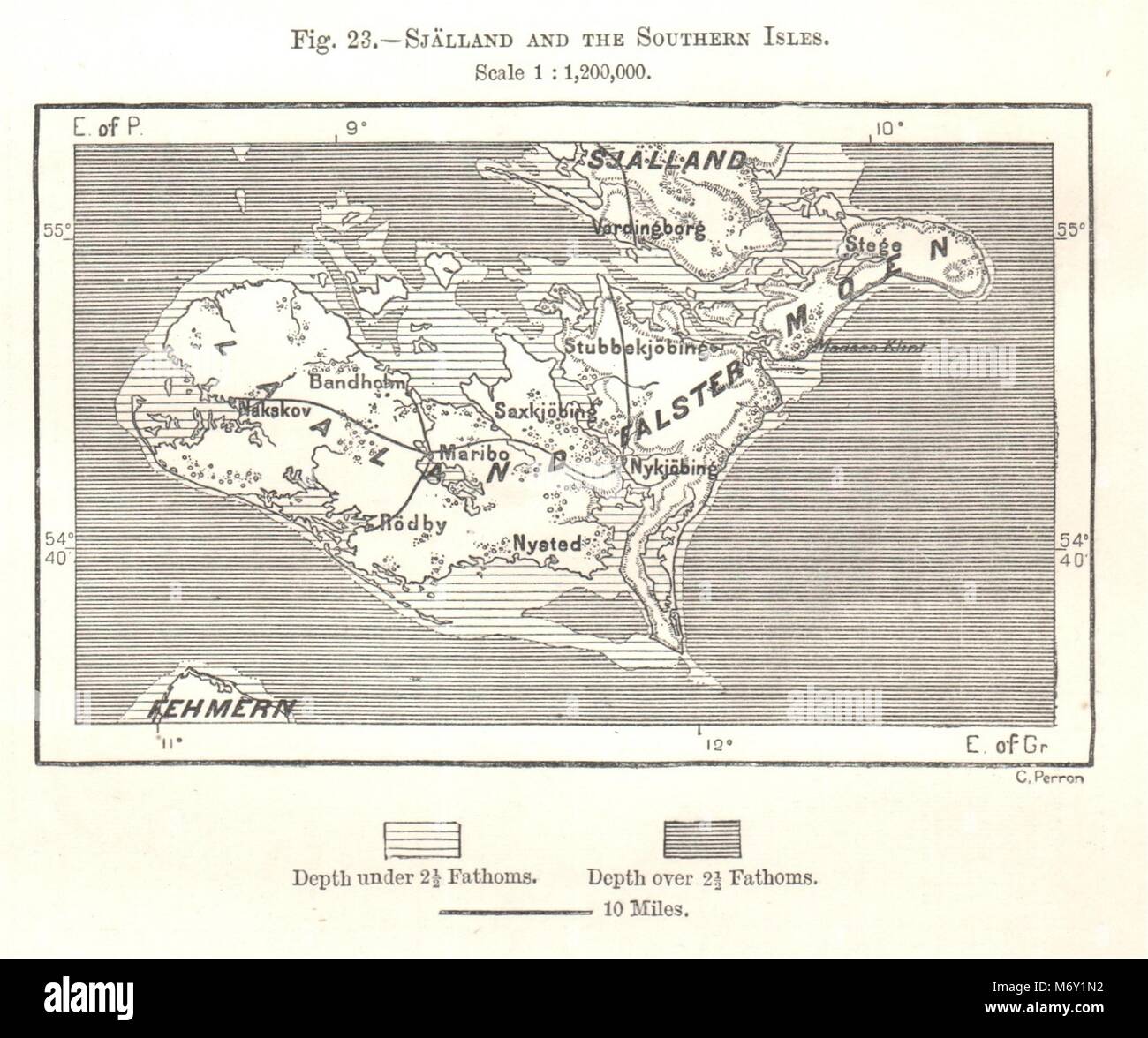 Sjaelland & the Southern Isles. Falster Lolland. Denmark. Sketch map 1885 Stock Photo