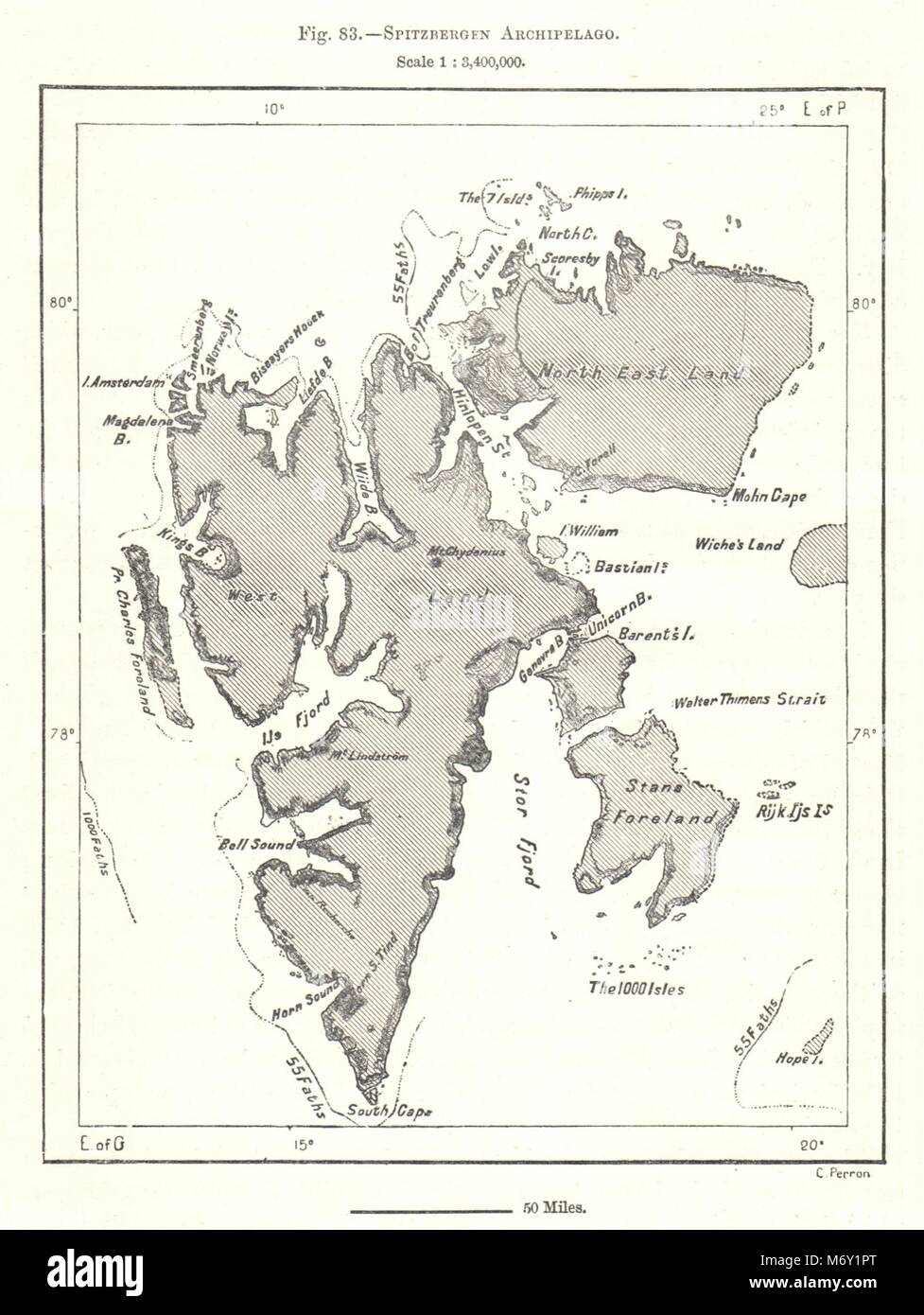 Spitsbergen Archipelago Svalbard - Spitsbergen Archipelago Svalbard Norway Arctic Sketch Map 1885 Old M6Y1PT 