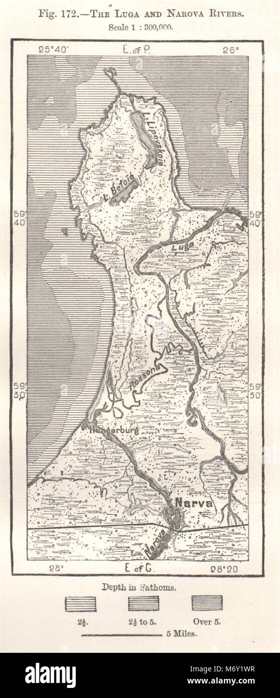 The Luga and Narva Rivers. Russia. Sketch map 1885 old antique plan