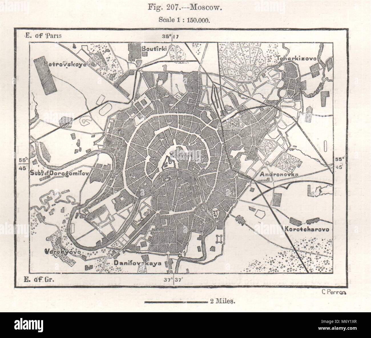 Moscow city town plan Москва. Russia. Sketch map 1885 old antique chart Stock Photo