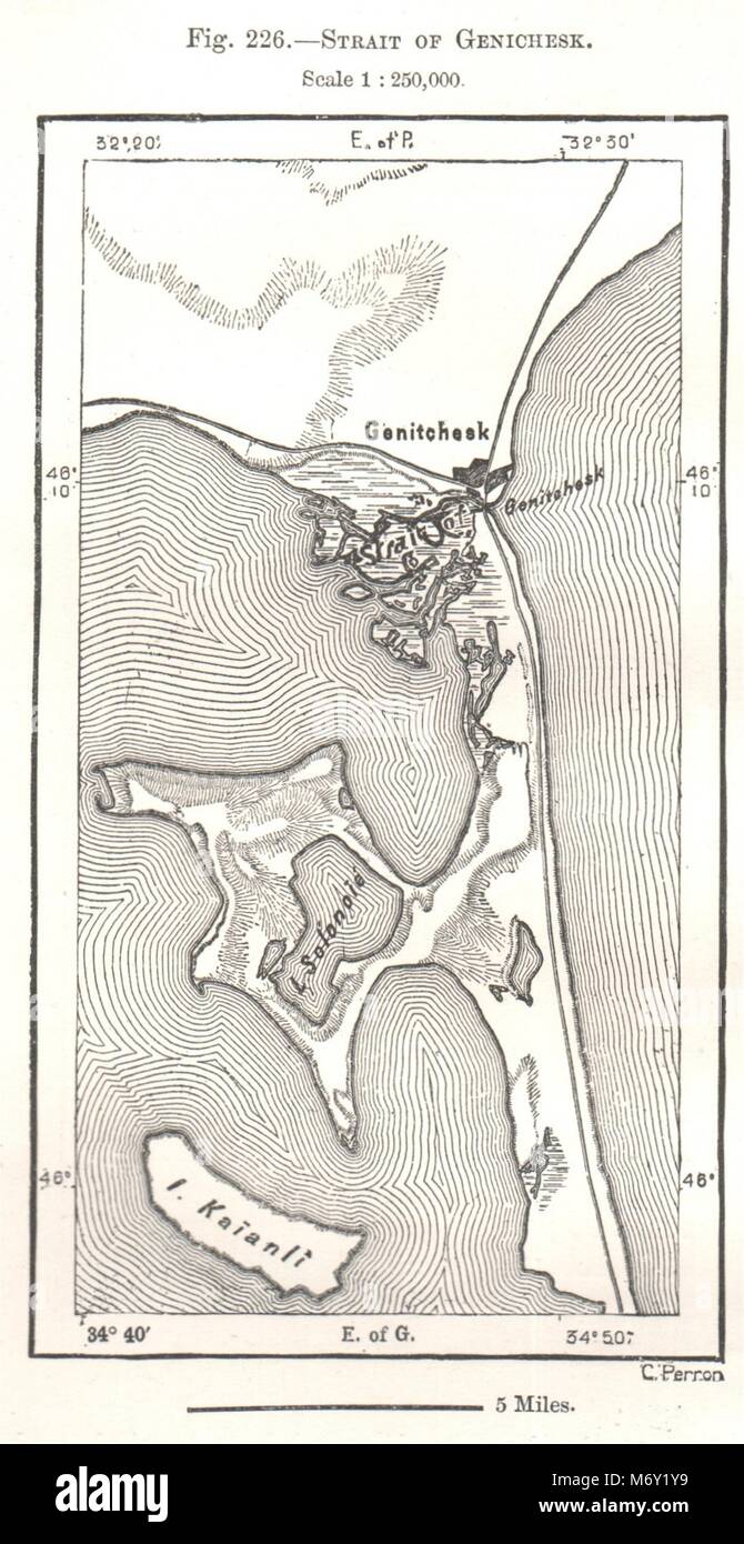 Strait of Henichesk. Ukraine. Sketch map 1885 old antique plan chart ...