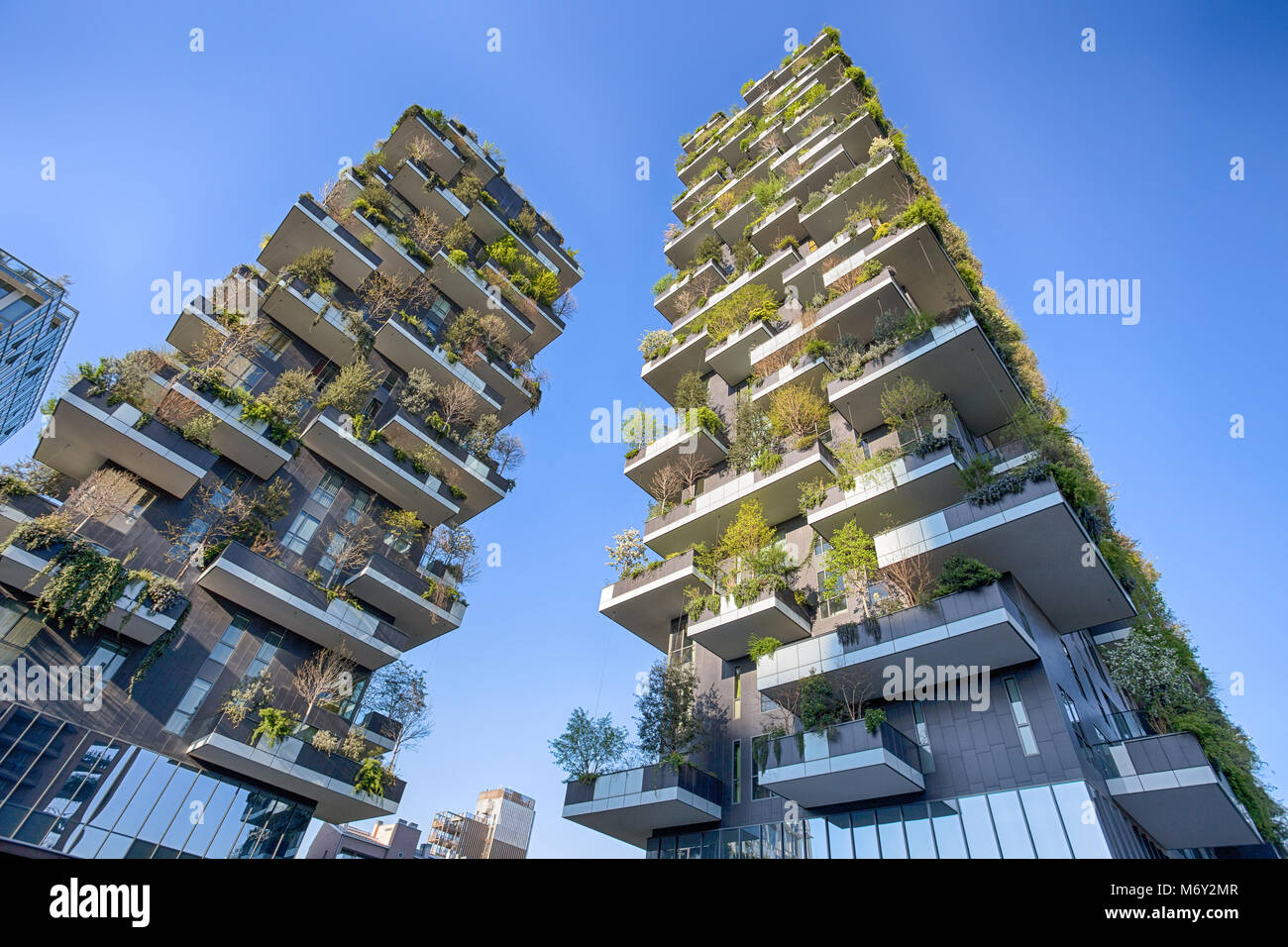 MILAN, ITALY, MARCH 28, 2017 -  'Bosco Verticale', vertical forest apartment and  buildings in the area 'Isola' of the city of Milan, Italy Stock Photo