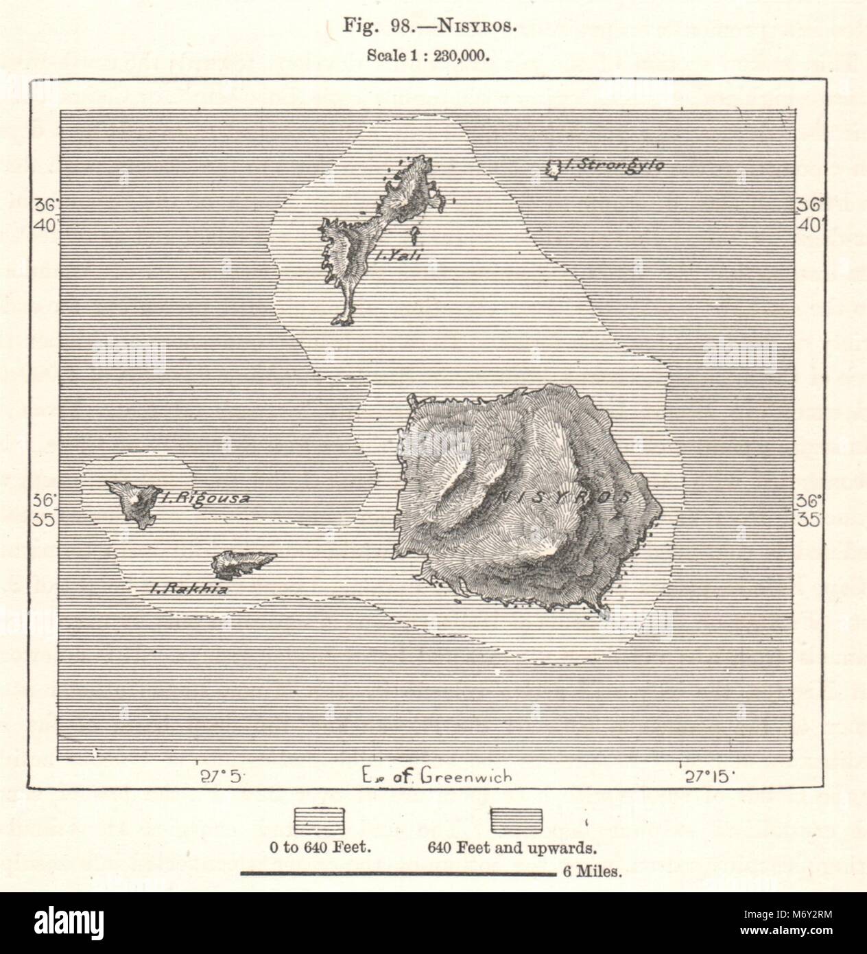 Nisyros. Greece. Sketch map 1885 old antique vintage plan chart Stock Photo