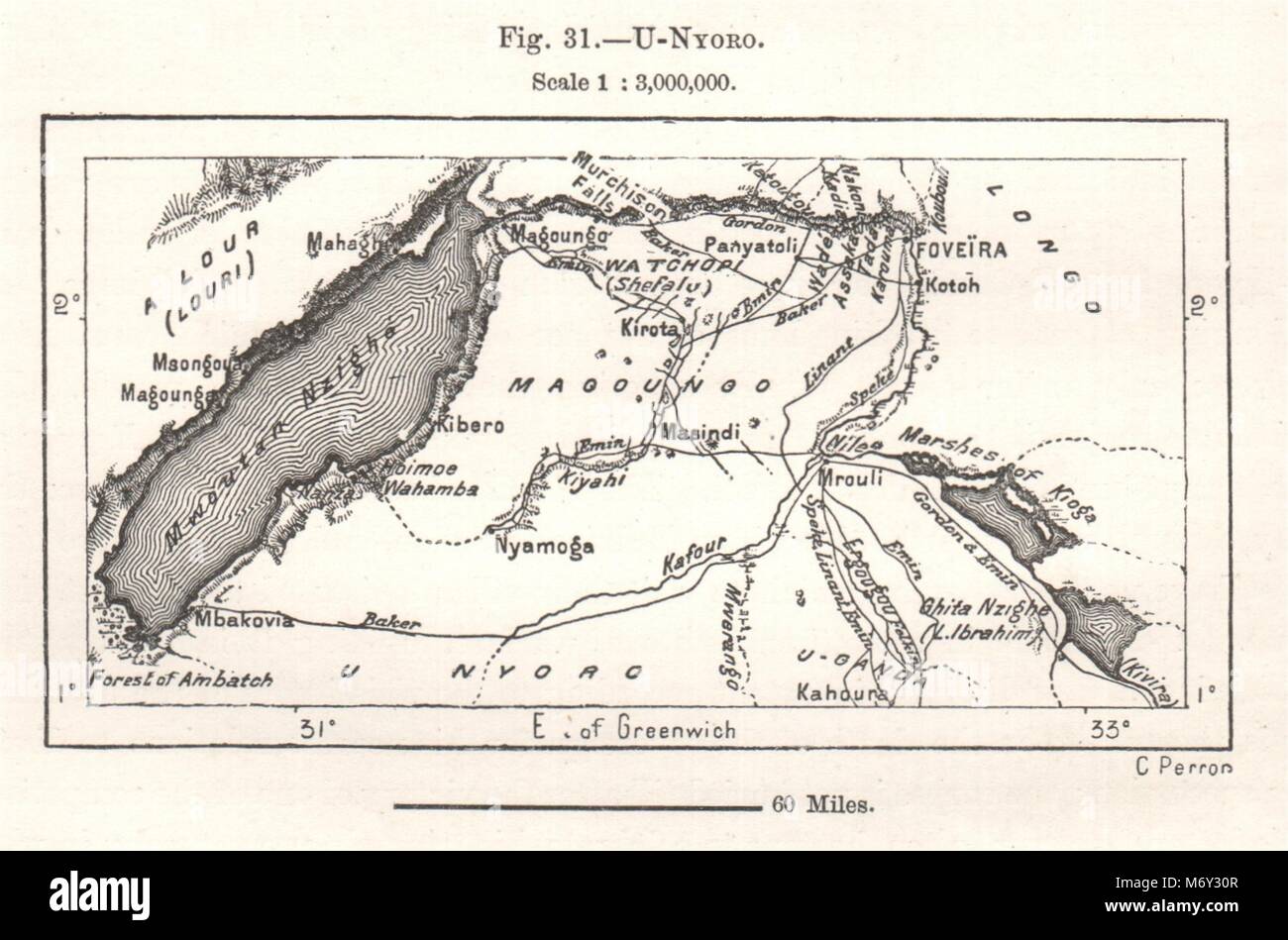 U-Nyoro. Uganda. Lake Albert. Sketch map 1885 old antique plan chart Stock Photo