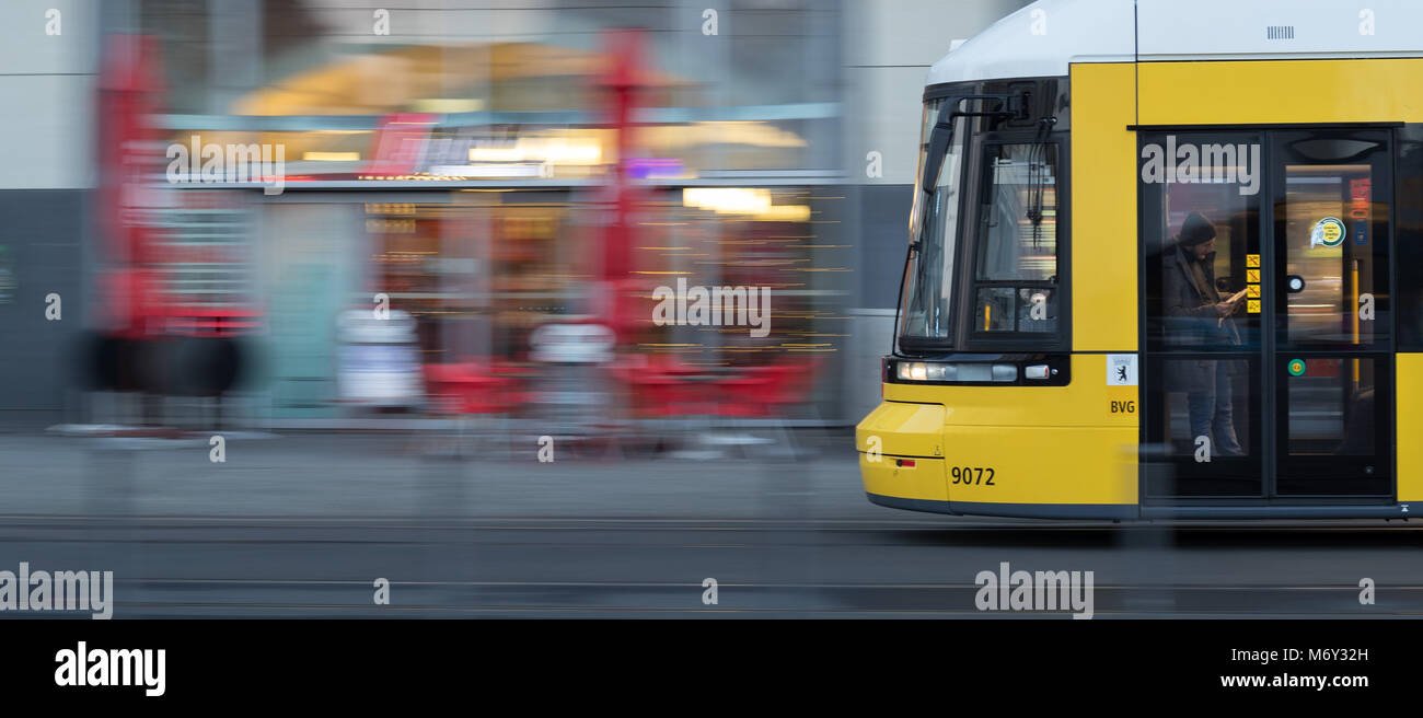 A tram near Alexanderplatz Banhof, Mitte, Berlin Stock Photo