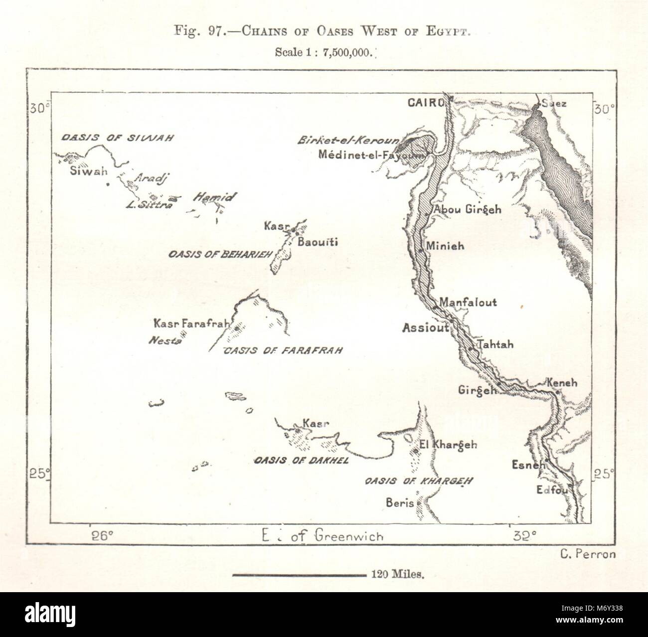 Egypt 1885 old antique map plan chart Oases of Kharga/Al-Kharijah and Dakhla