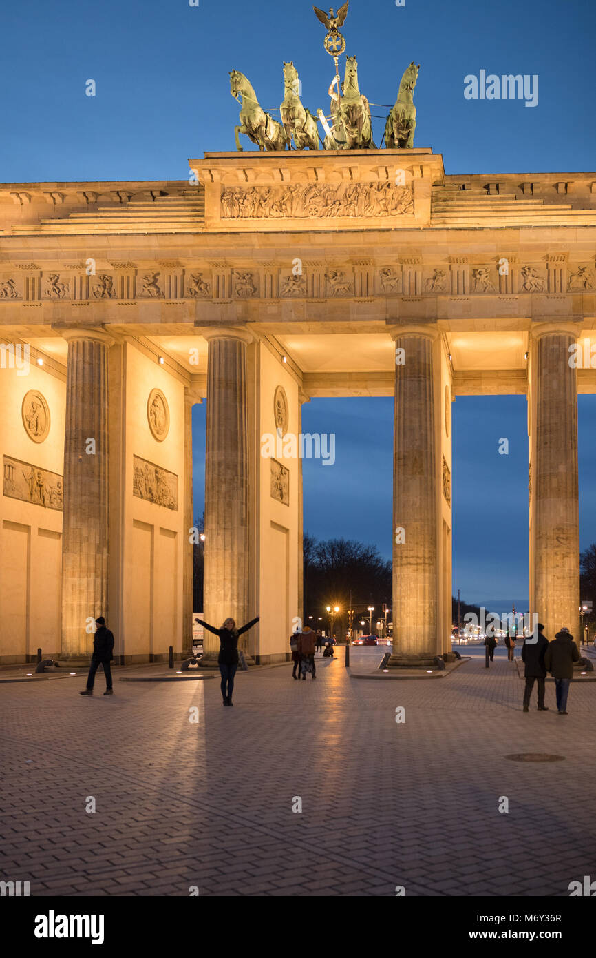 Tourists at the Brandenburg Gate, Mitte, Berlin, Germany Stock Photo