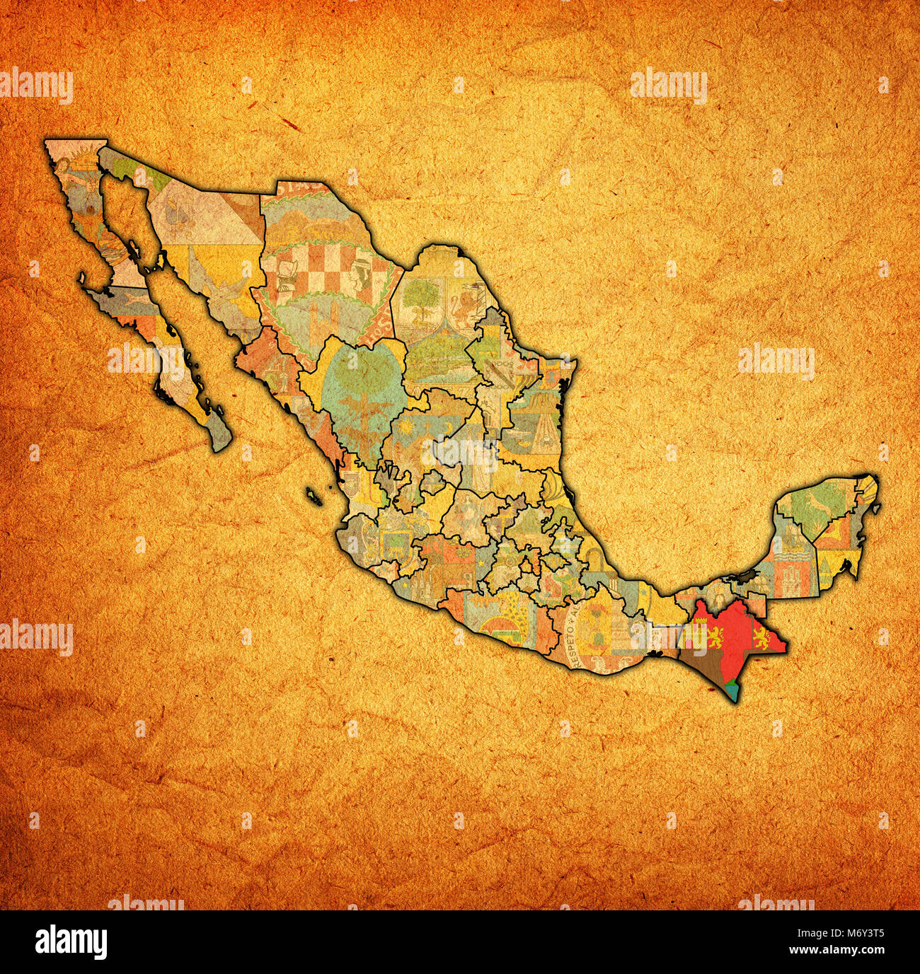 emblem of Chiapas state on map with administrative divisions and ...