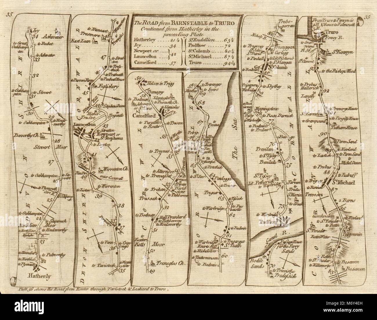 Launceston Camelford Padstow St Columb Major Truro. KITCHIN road map 1767 Stock Photo