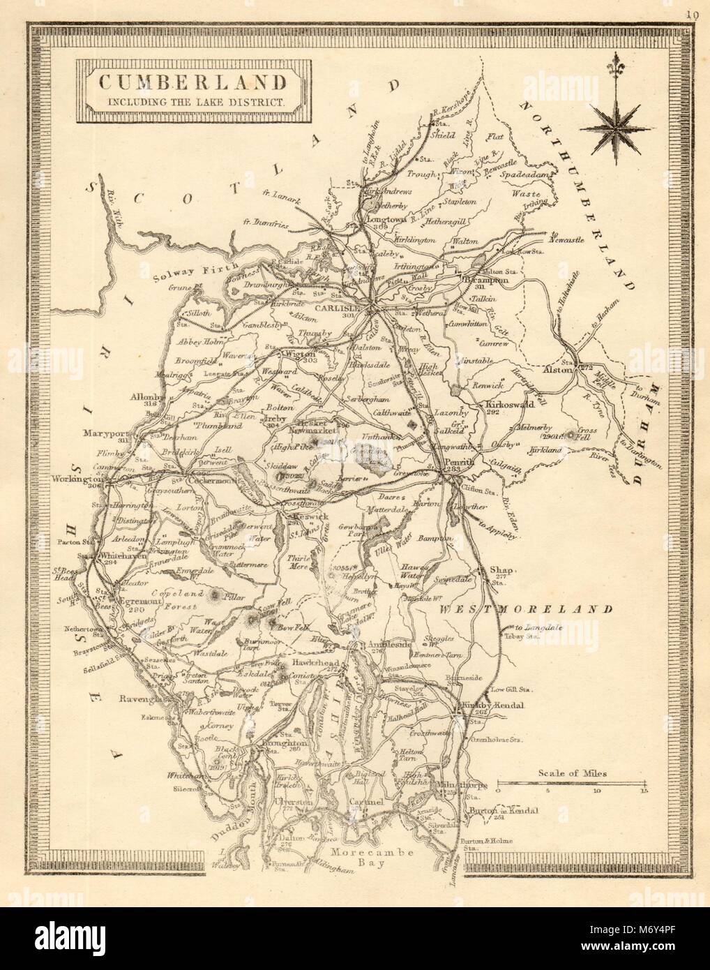 Antique county map of Cumberland/Cumbria & the Lake District. John Heywood c1864 Stock Photo