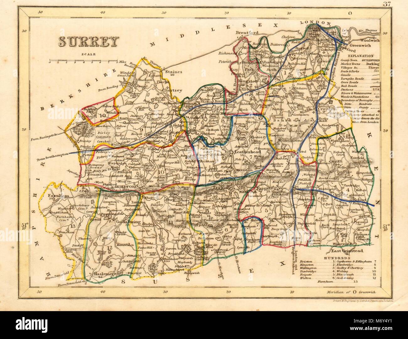 Horsell Maybury Mayford Worplesdon Cartbridge 1937 old map Surrey WOKING