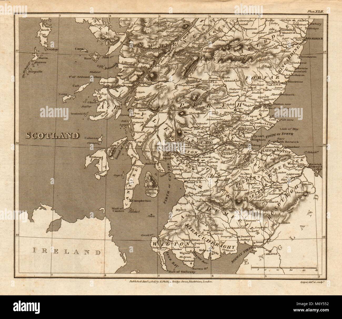 Antique map of Southern SCOTLAND by Henry Cooper for Benjamin Capper 1808 Stock Photo Alamy