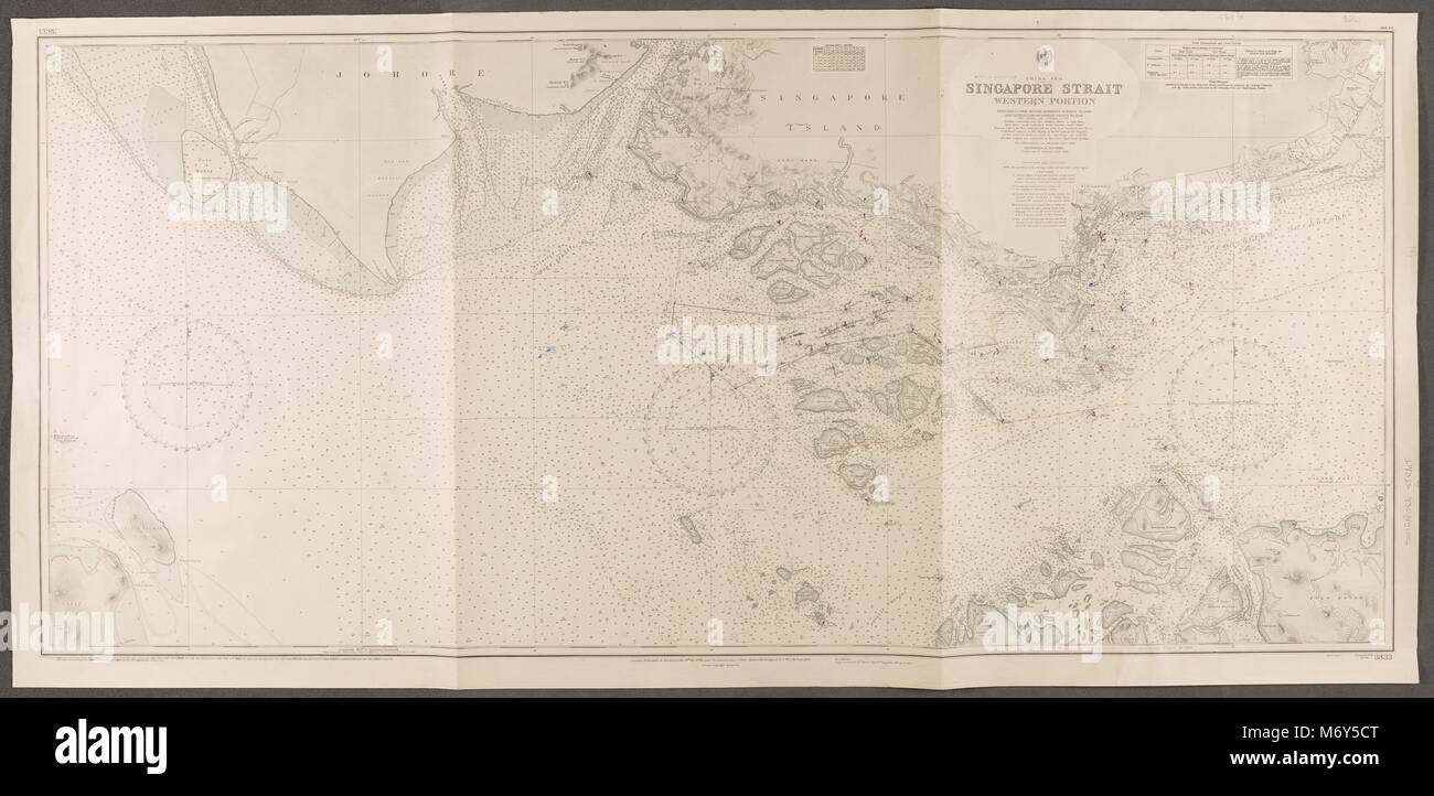 Singapore Strait Western Portion. Admiralty nautical sea chart 1957 old map Stock Photo