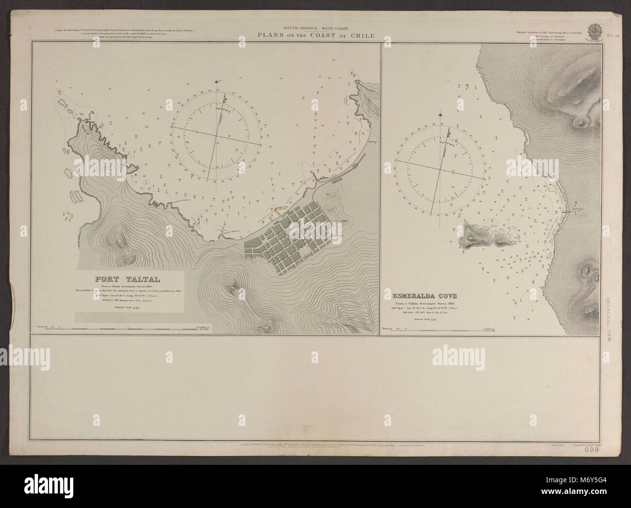Chile coast. Port Taltal & Esmeralda Cove. Admiralty nautical sea chart ...