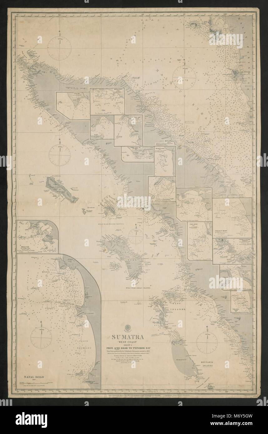 Sumatra West Coast. Achi Head - Tyingkok Bay. Admiralty sea chart 1888 old map Stock Photo