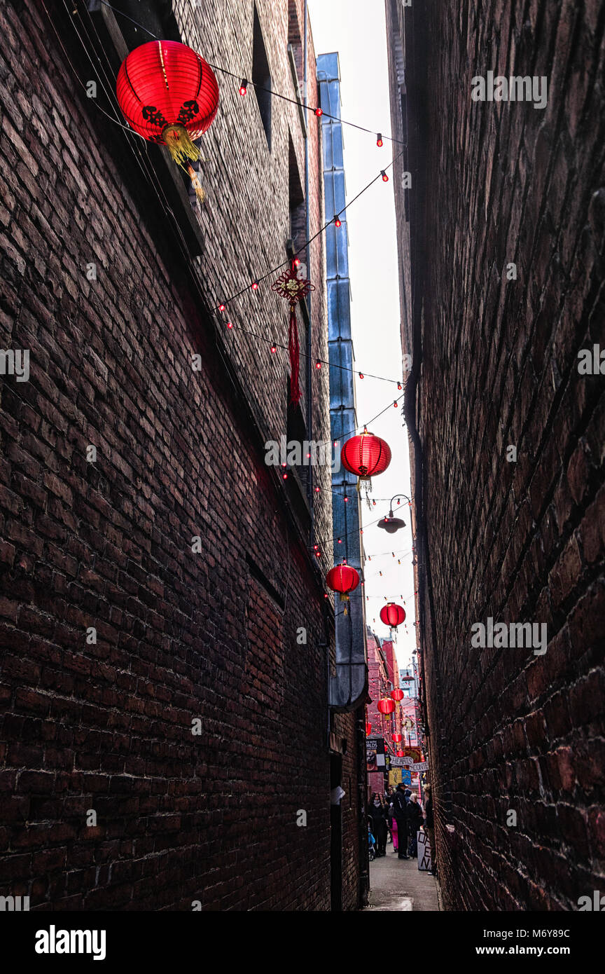 A view of Fan Tan Alley in Victoria, B.C.  A National Historic Site of Canada Stock Photo