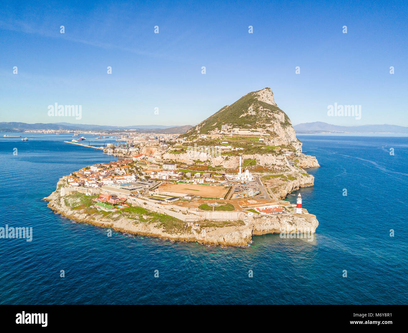 Famous Gibraltar rock on overseas british territory, Gibraltar, Iberian Peninsula, Europe Stock Photo