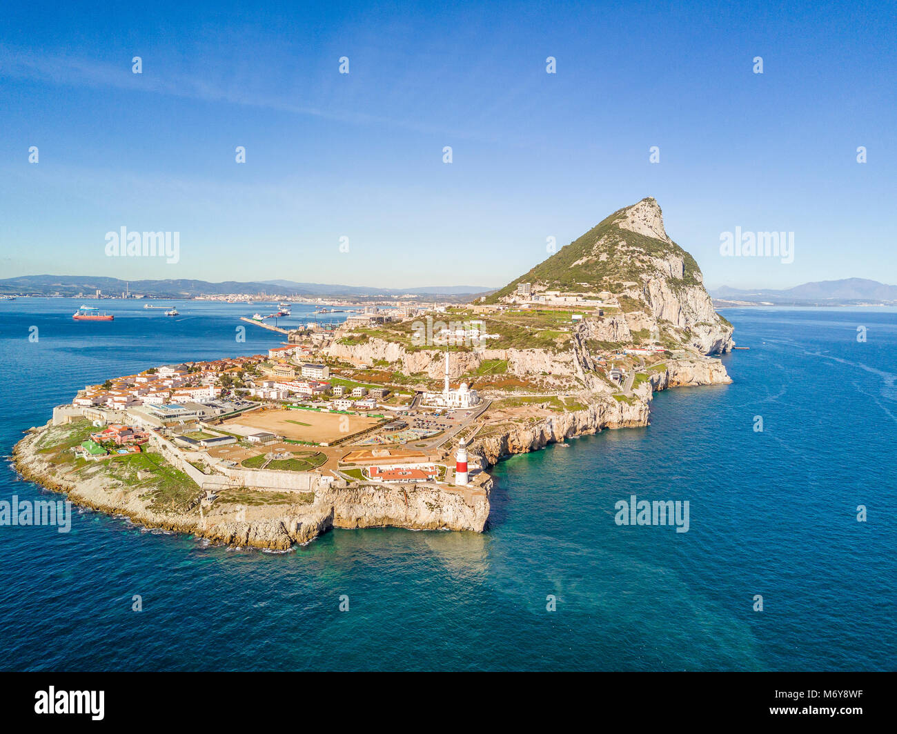 Famous Gibraltar rock on oversea British territory, Gibraltar, Iberian Peninsula, Europe Stock Photo