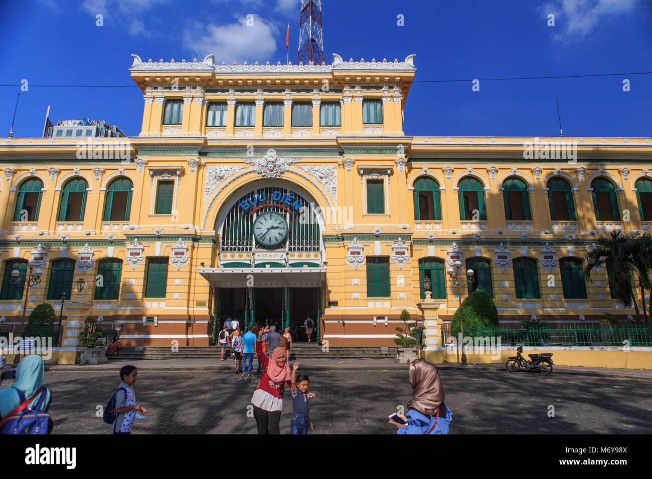 The facade of the Central Post Office of Ho Chi Minh City, Vietnam Stock Photo