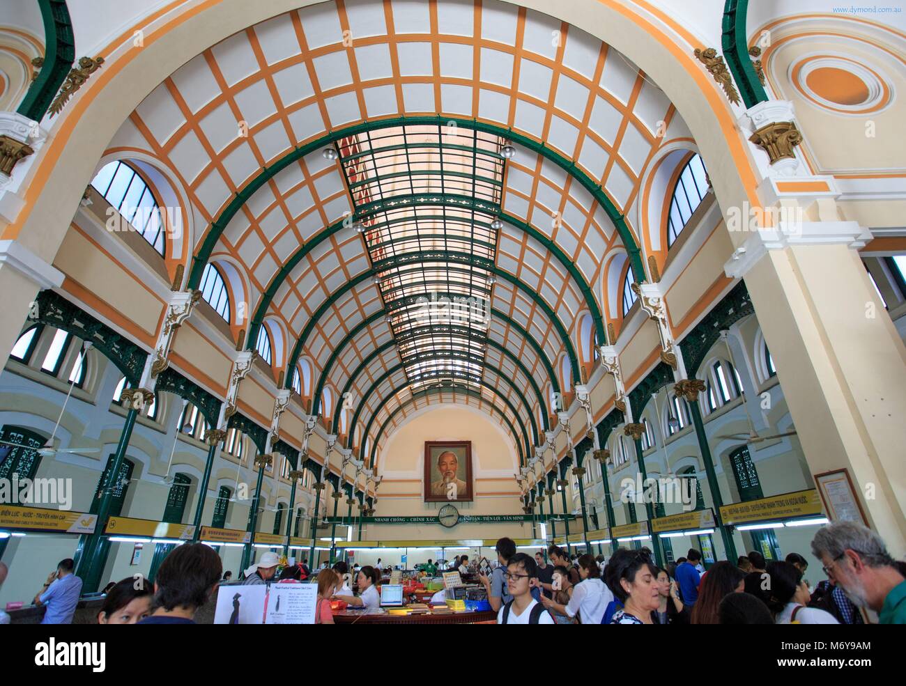 The interior of the Central Post Office in Ho Chi Minh City, Vietnam Stock Photo