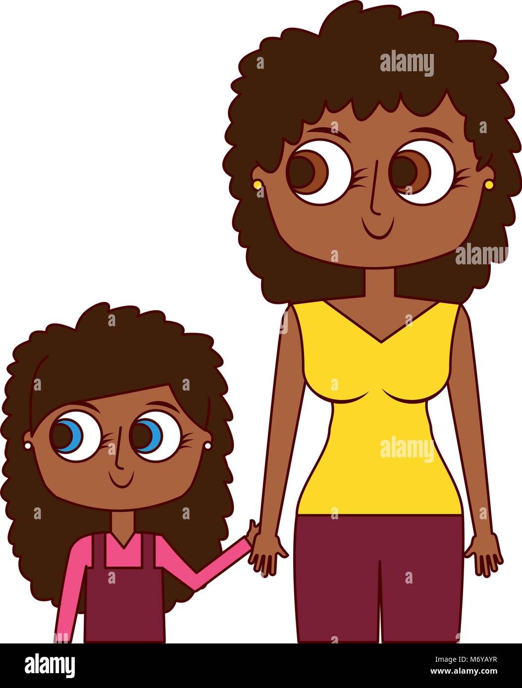 mother holding hand with her daughter portrait vector illustration ...