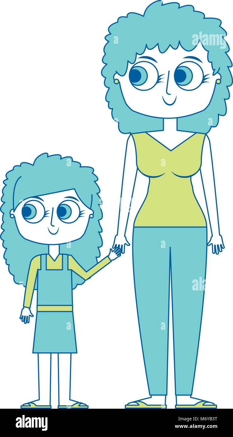 mother holding hand with her daughter vector illustration green image ...