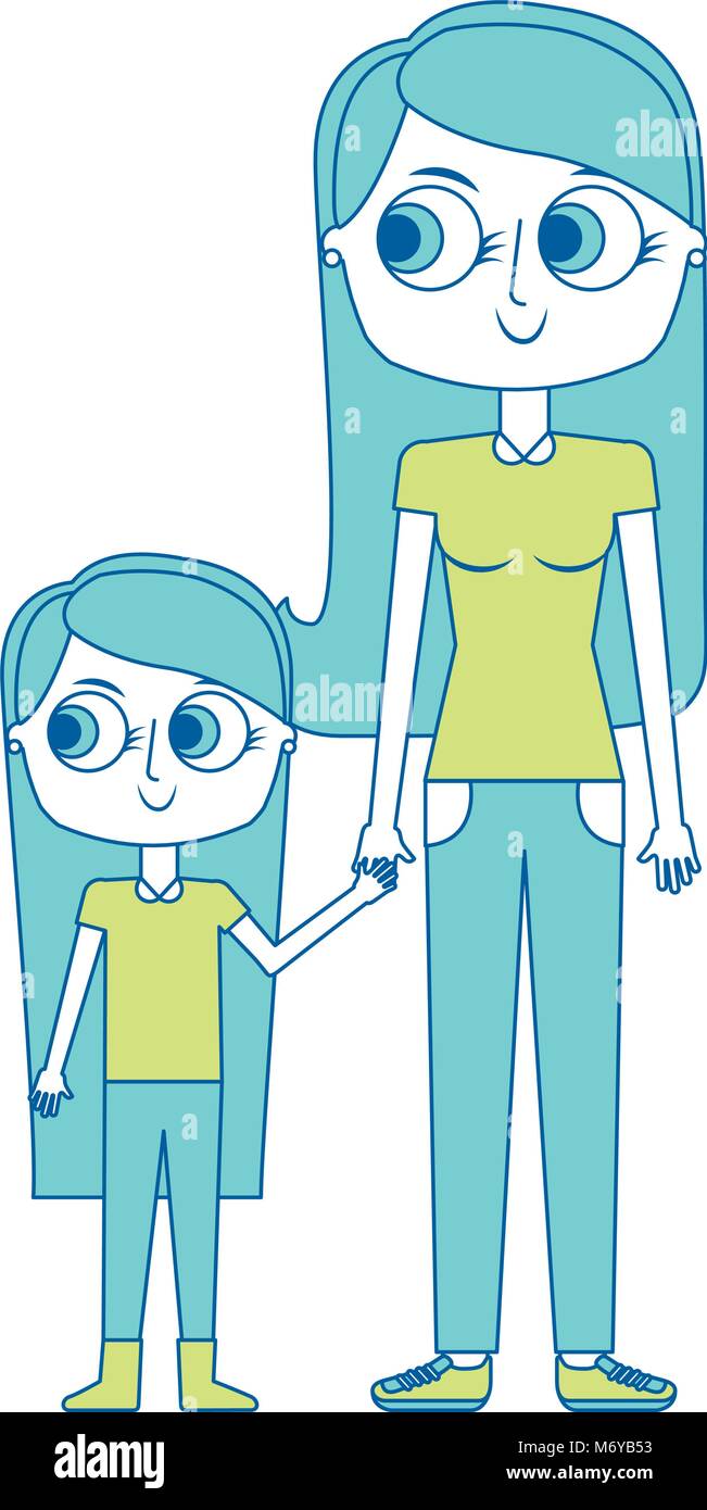 mother holding hand with her daughter vector illustration green image ...