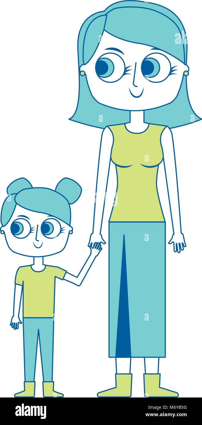 mother holding hand with her daughter vector illustration green image ...