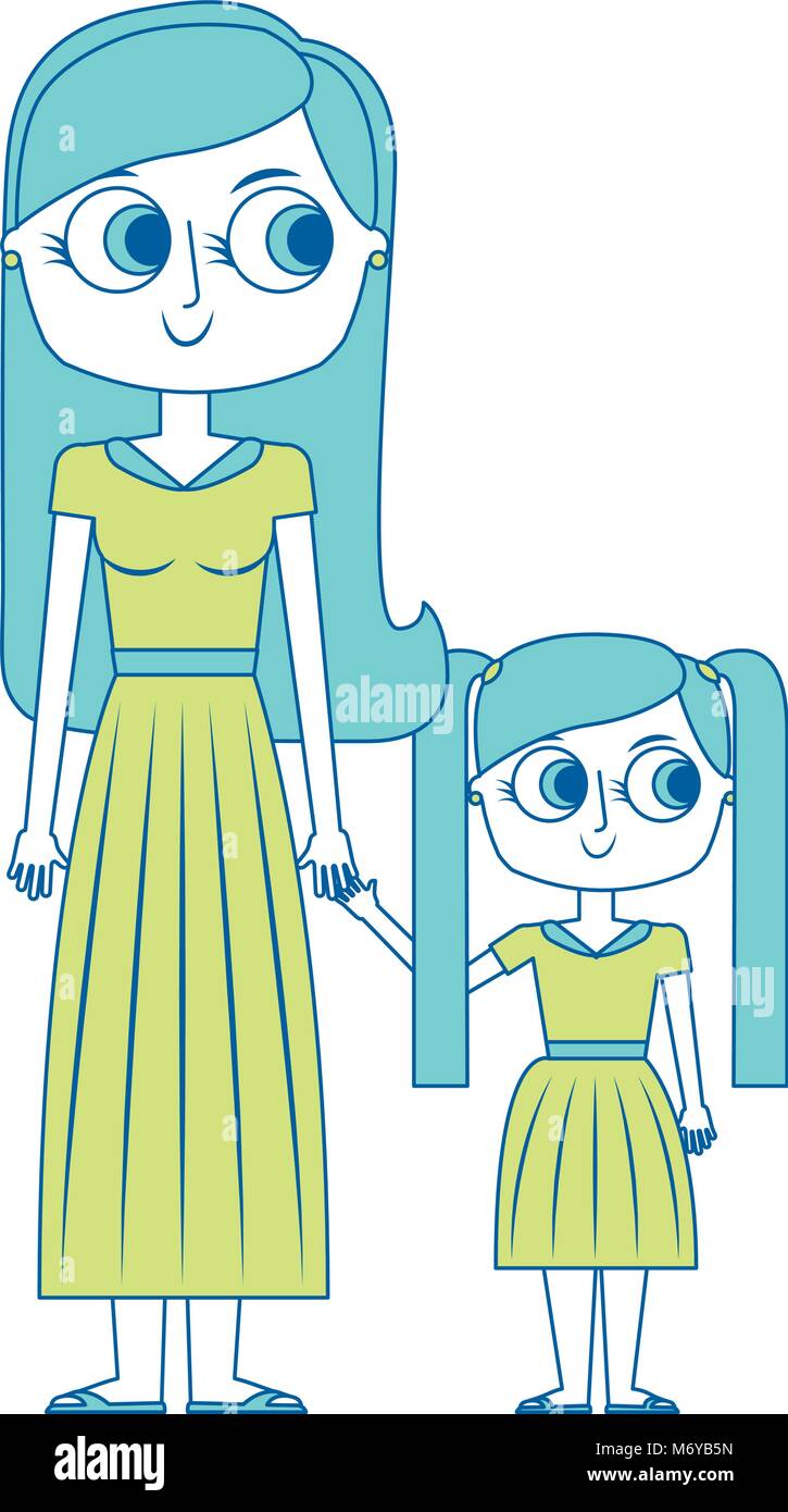 mother holding hand with her daughter vector illustration green image ...