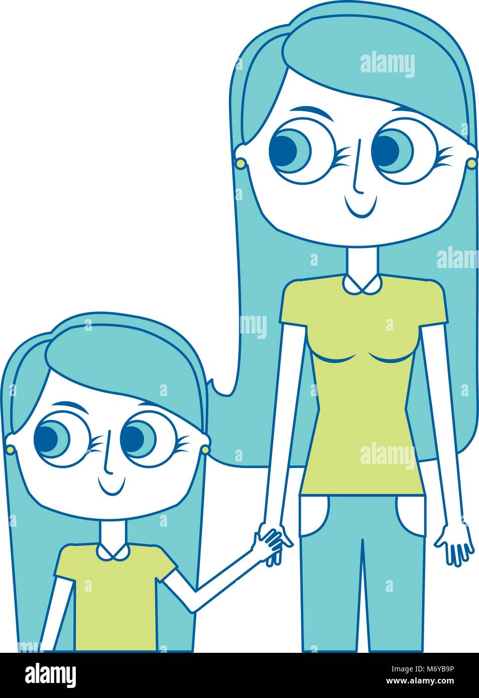 mother holding hand with her daughter portrait vector illustration ...