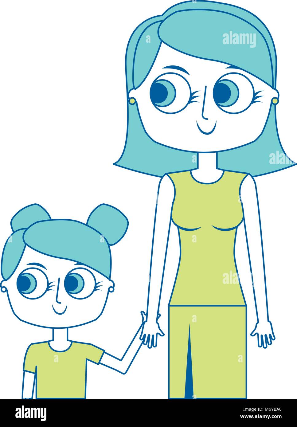 mother holding hand with her daughter portrait vector illustration ...