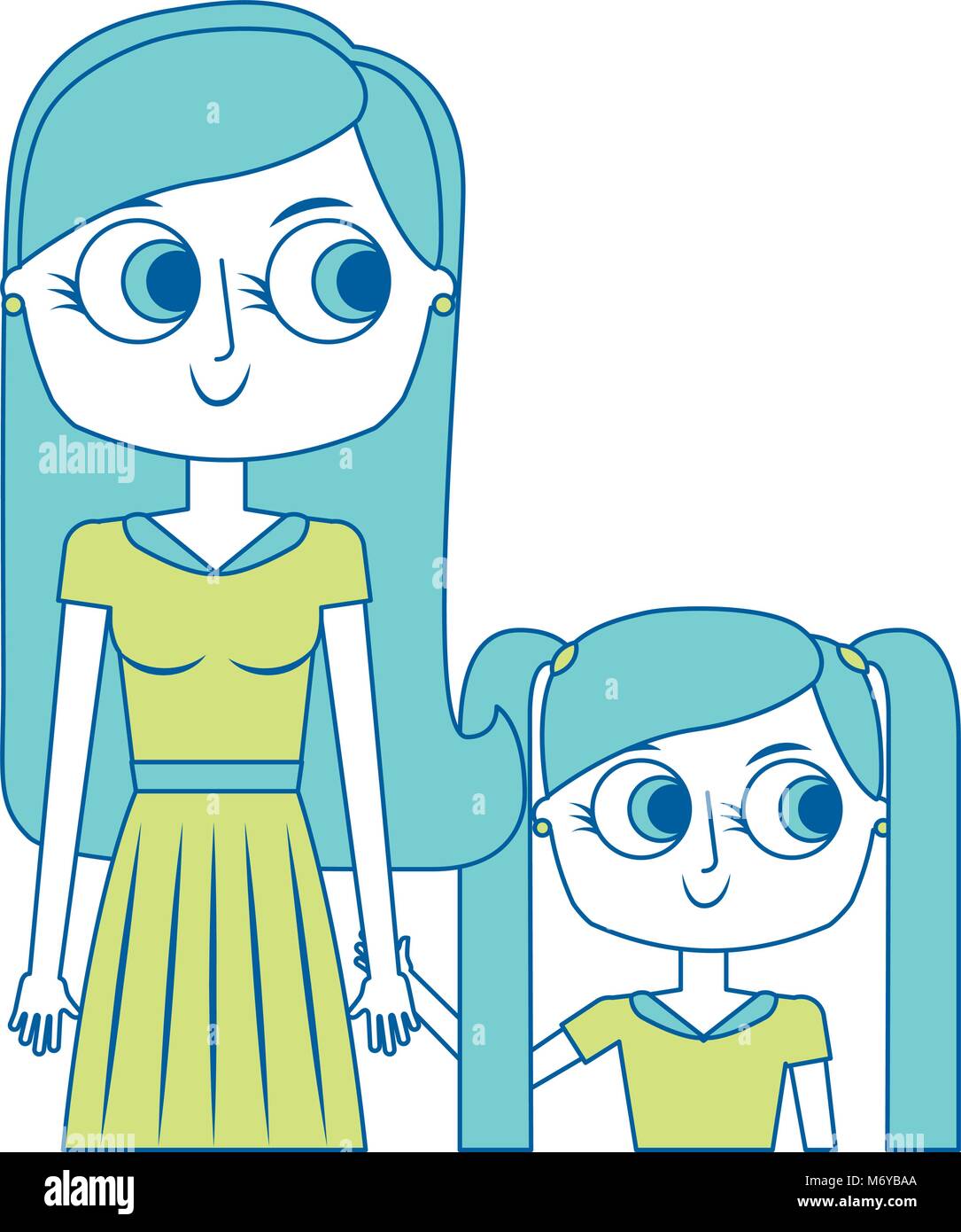mother holding hand with her daughter portrait vector illustration ...