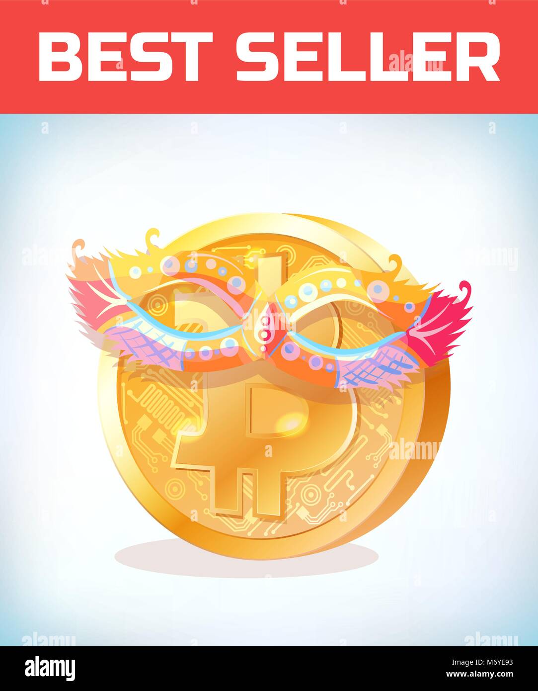Bitcoin in masquerade mask. Bitcoin. Digital currency. Crypto 