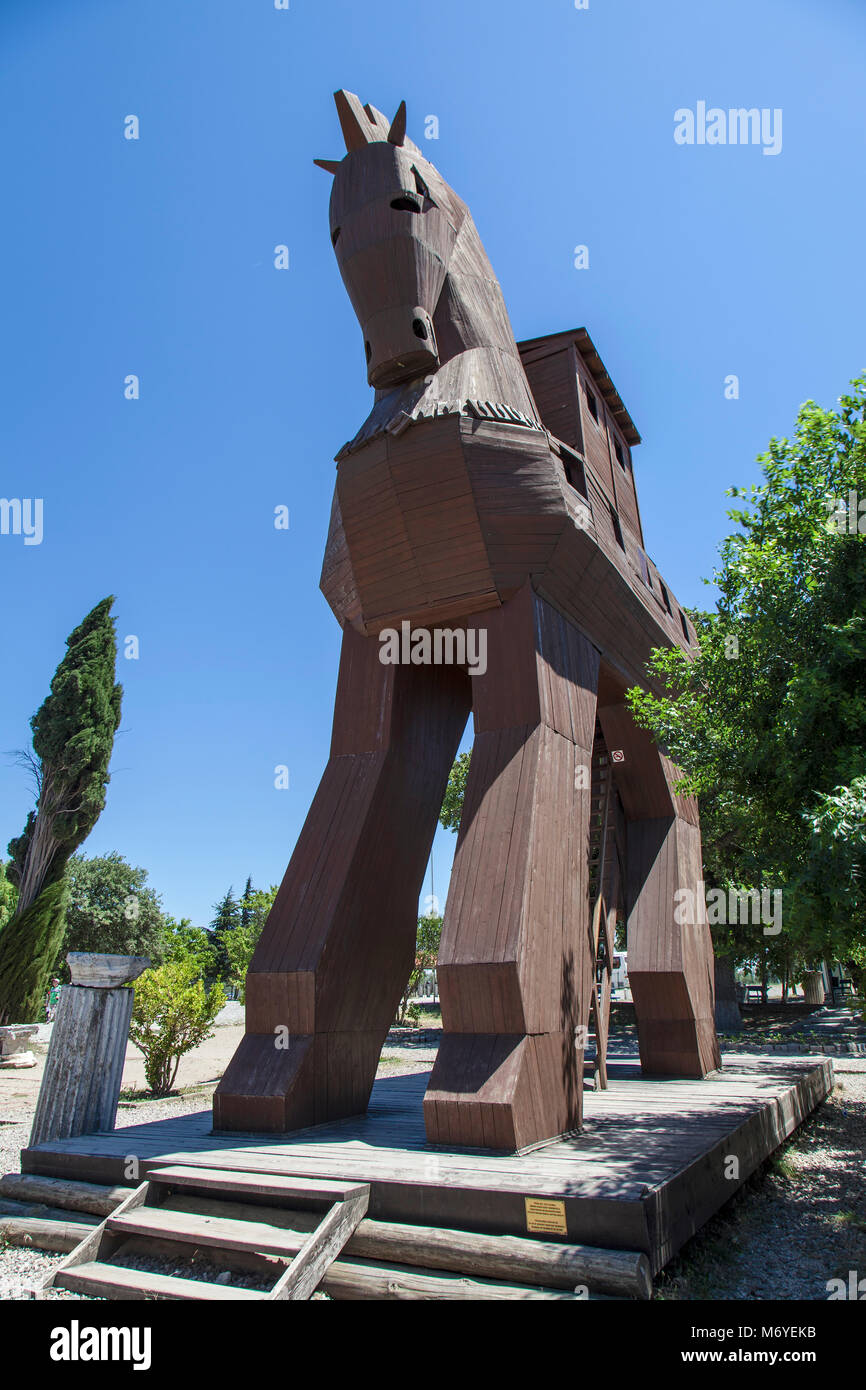 symbolic horse in the ancient city of Troy in Turkey. Stock Photo