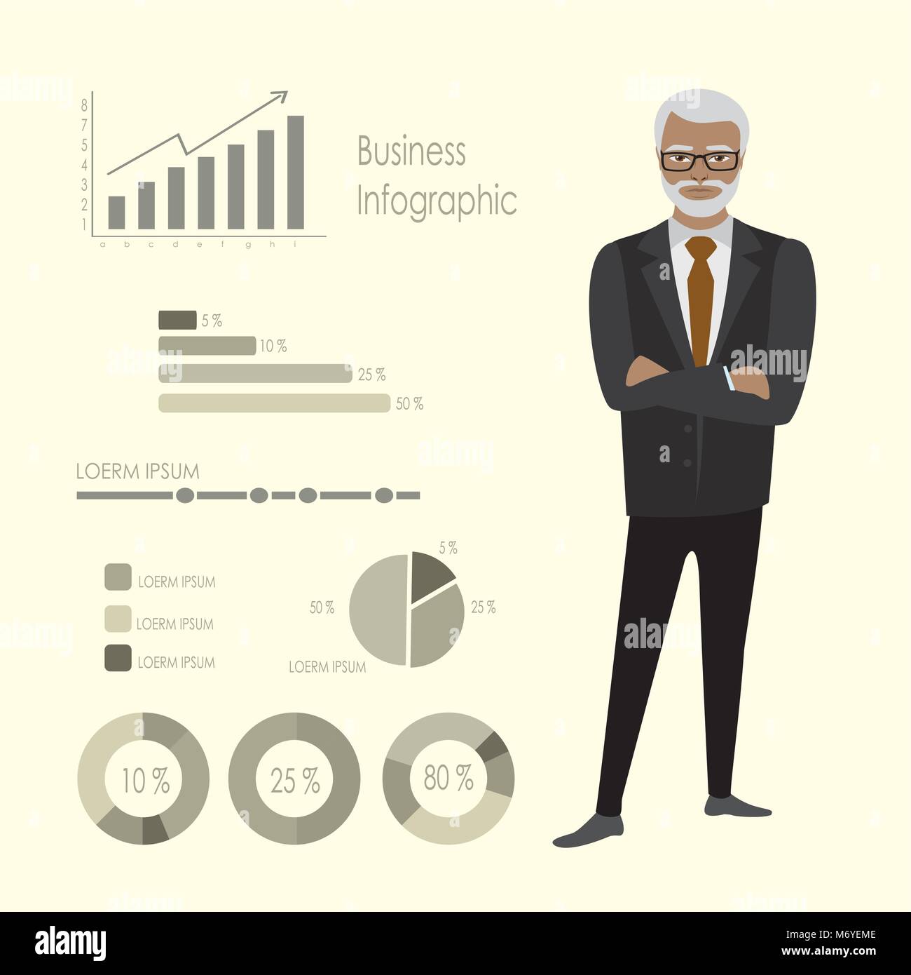 Old  african american businessman and infographics template,stock vector illustration Stock Vector