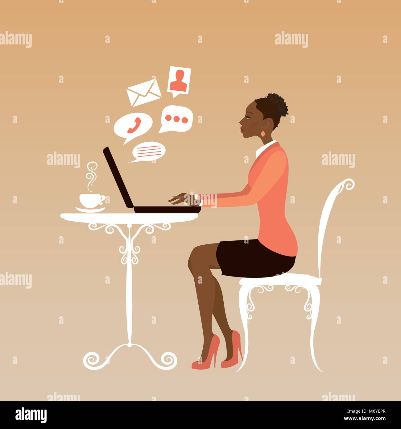 african american Office worker or business woman. Working On laptop   of different  vector illustration Stock  Vector Image & Art - Alamy