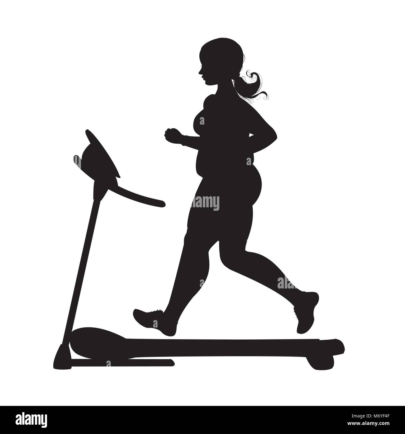 obese girl silhouette running on a treadmill. isolated on white background.stock vector illustration Stock Vector