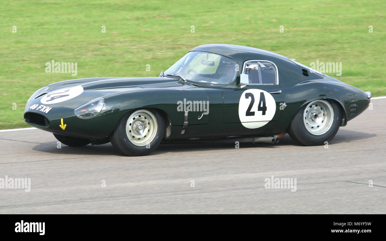 1963 Jaguar E-type Lightweight ‘49 FXN’ racing car at the Goodwood Revival meeting in 2004 Stock Photo